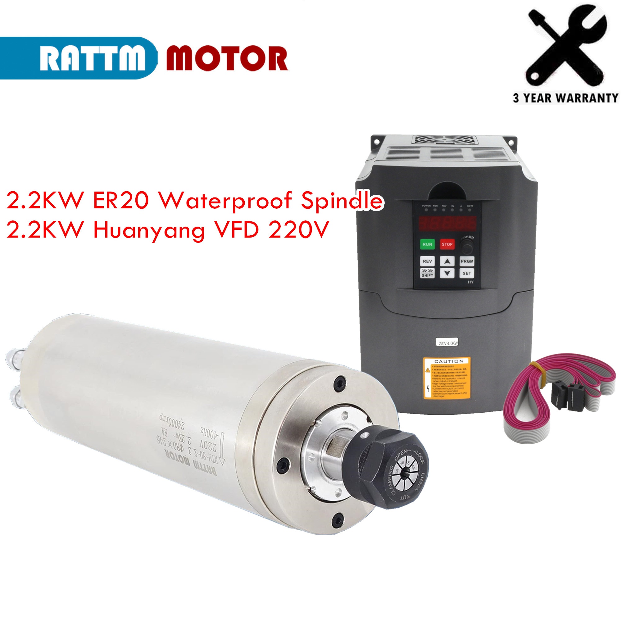 2.2Kw Water Cooled Spindle Kit Vfd - Waterproof Water Cooled CNC spindle motor